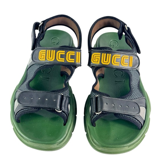 GUCCI 546064 Black and Green Sandal Mesh Leather Men's 11 - 11.5 US - Picture 1 of 13